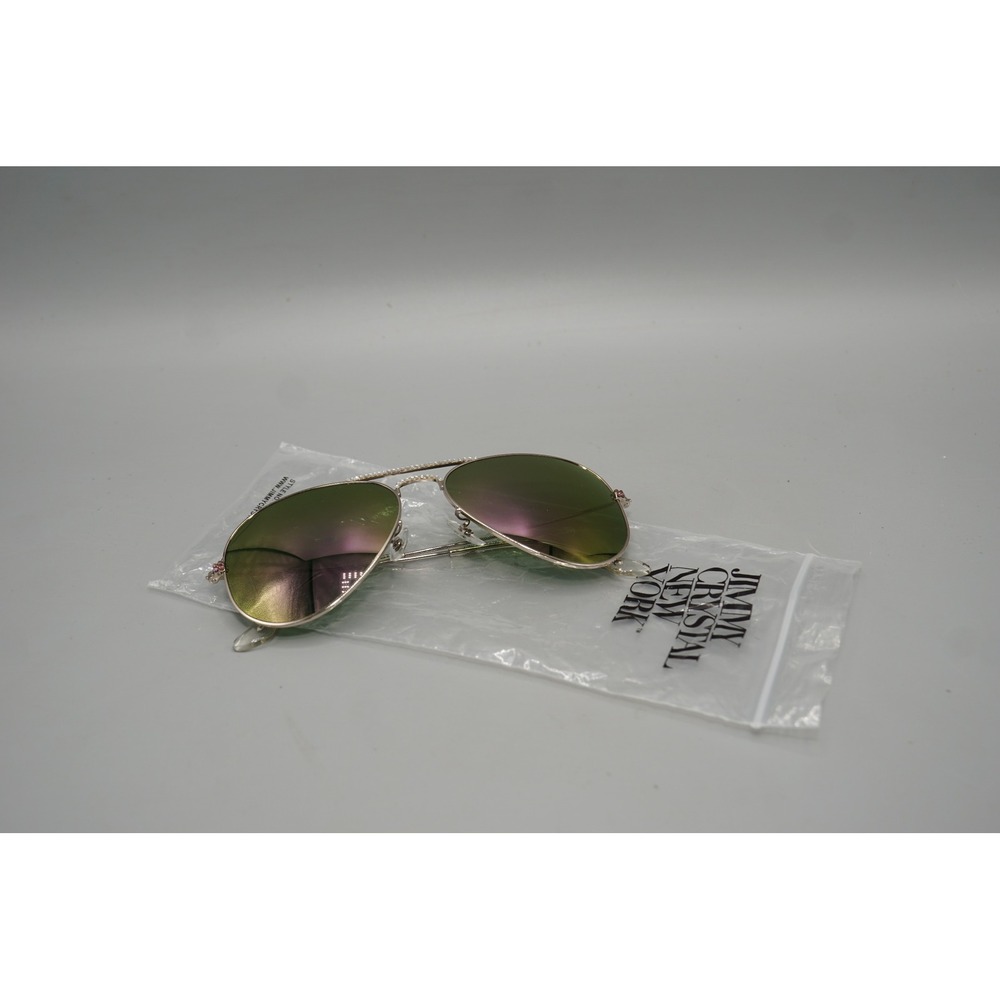 Jimmy Crystal New York GL1261 Aviator Sunglasses Swarovski Silver Iridescent